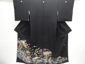 作家物　手描き友禅花扇に八ツ橋模様留袖（比翼付き）